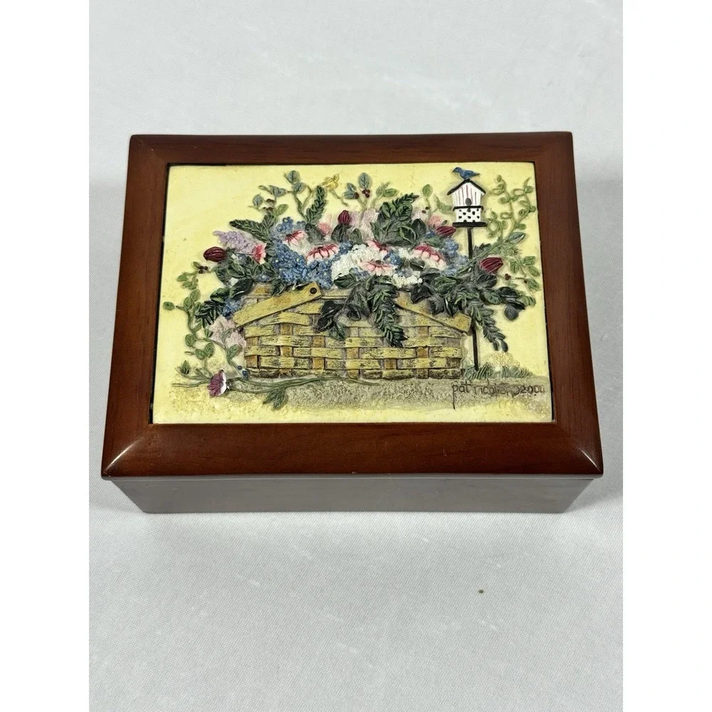 Vintage 3D Wooden Jewelry Box with 3D Floral Basket Design -‎ Richter